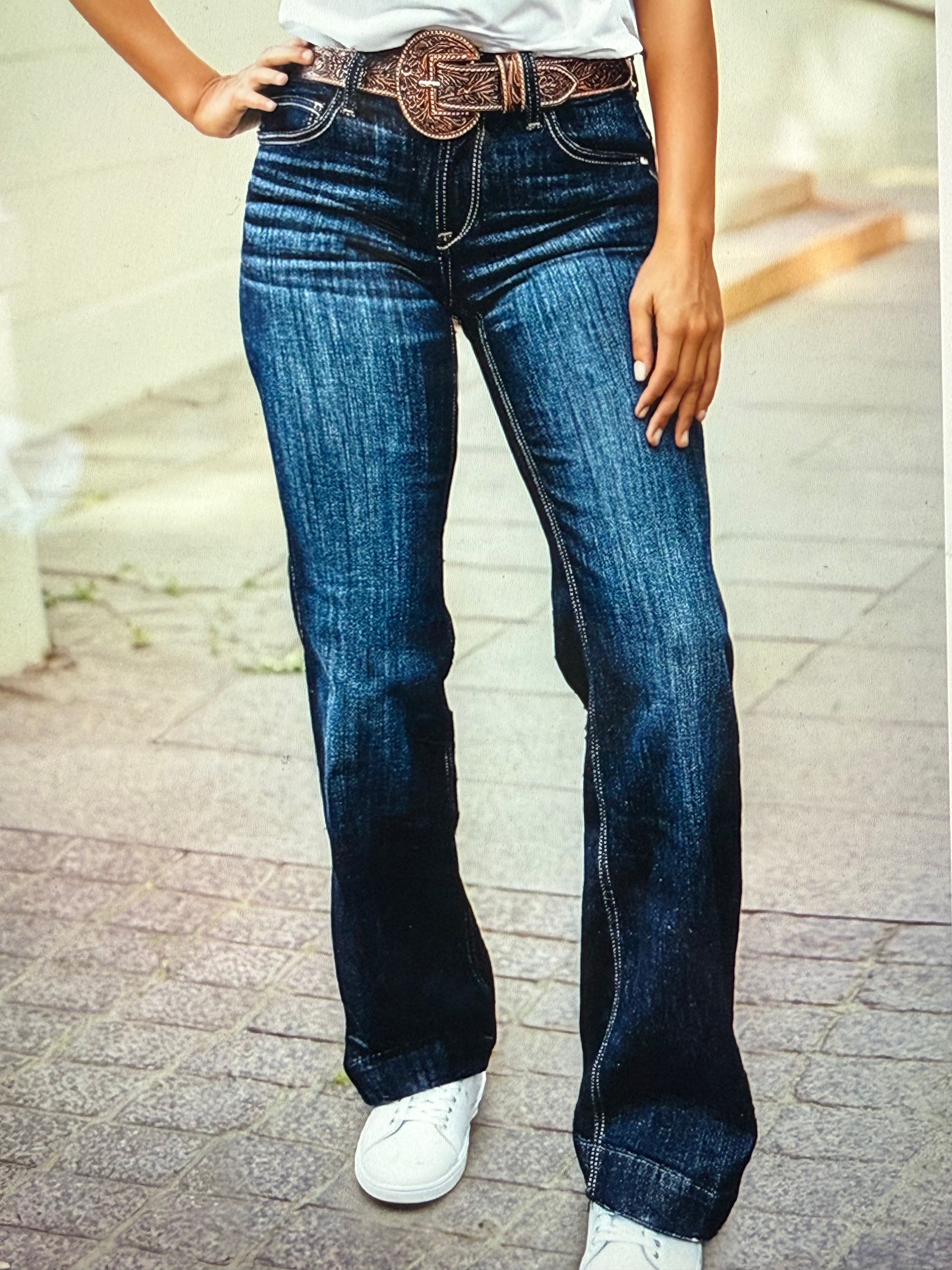 Dark wash high-waisted jeans